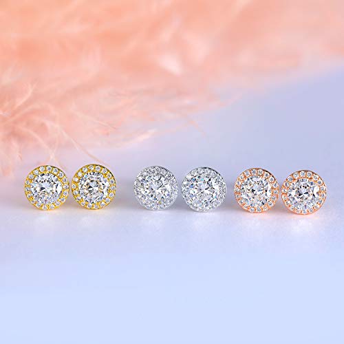 Dwearbeauty Yellow Gold Plated Large 7Mm Bright Cubic Zirconia With 3Mm Studs Earrings #TOP4