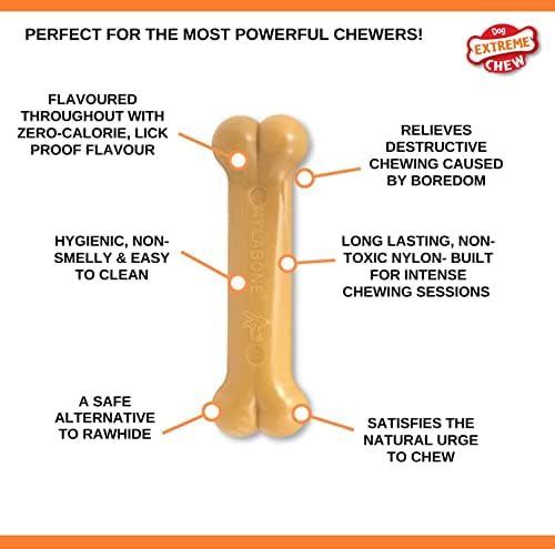 Nylabone Dura Chew Extreme Tough Dog Chew Toy Bone, Allergen Peanut Butter Flavour, M, for Dogs Up to 16 kg