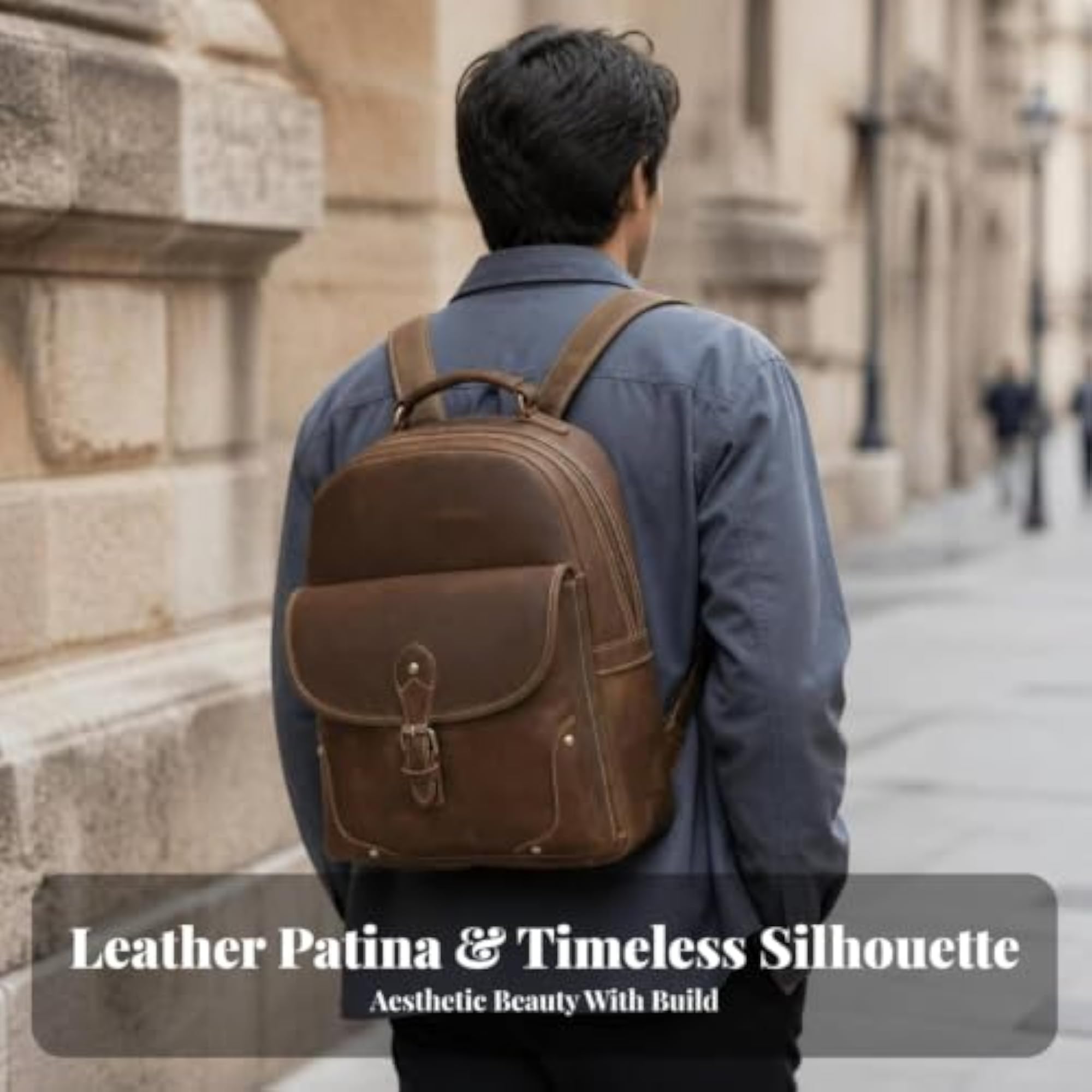 Canvas Backpack with Leather Trim, Rugged Design