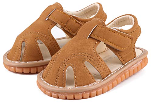 Cindear Boys Girls Summer Squeaky Sandals Closed-Toe Anti-Slip Premium Rubber Sole Toddler First Walkers Shoes Camel (Foot Length 13Cm/5.1In) 1301-Cl19 #TOP5