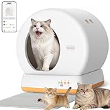 MeoWant Self-Cleaning Cat Litter Box, Advanced Safety System Automatic Cat Litter Box Perfect for Multi Cats, Extra Large/Odor Control/APP Control Smart Cat Litter Box with Mat & Liner, Yellow