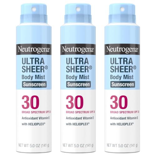 Neutrogena Ultra Sheer Sunscreen Spray SPF 30 Body Mist Lightweight Non-Greasy Broad Spectrum UVA/UVB Protection Non-Comedogenic Water Resistant Spray Sunscreen (80 min) Pack of 3 5 oz