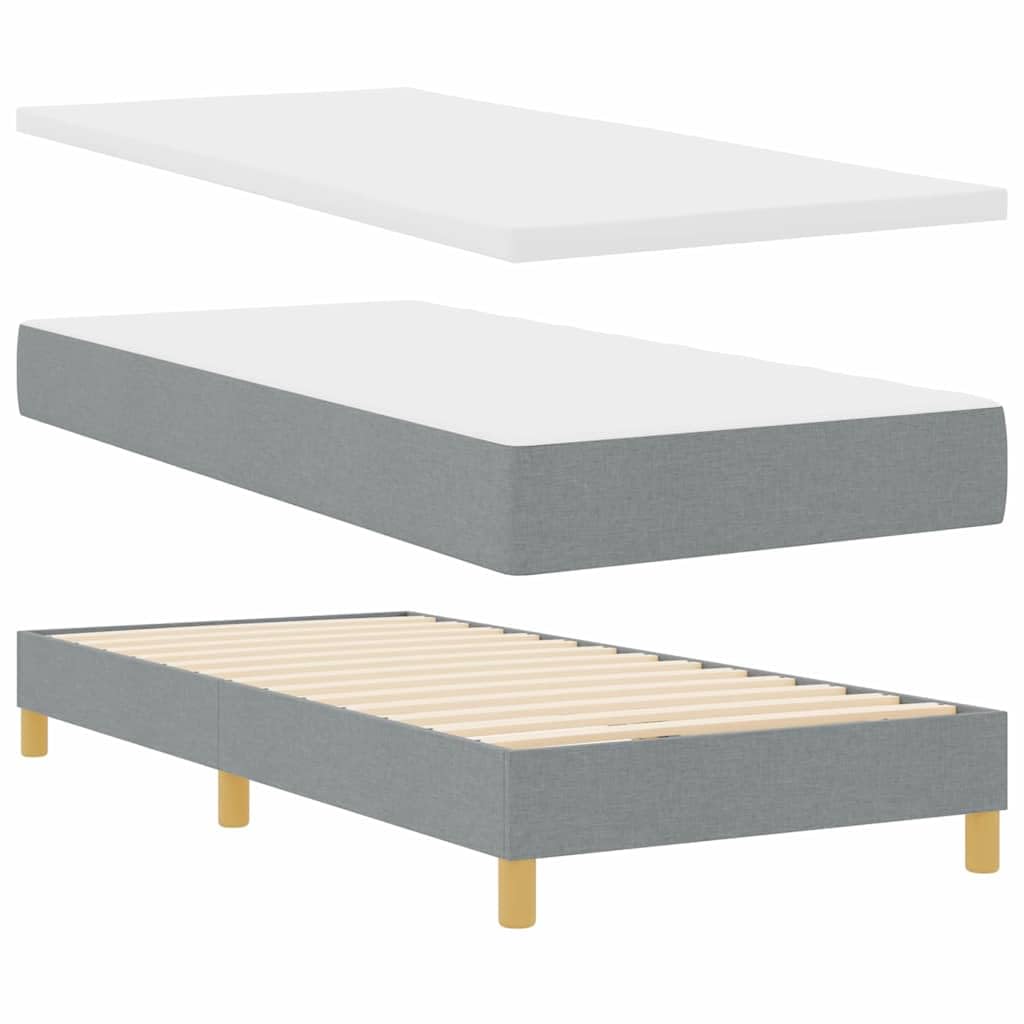 Cama con somier LED gris claro con cabecero y tiras LED RGB de 90 x 190 cm, tela, estructura de cama estable con cabecero ajustable, incluye colchón y cubrecolchón para dormitorio y