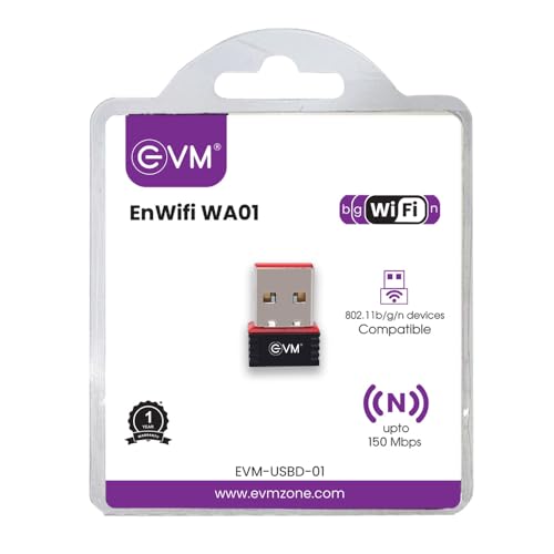 Image of EVM EnWifi 150Mbps USB WiFi Adapter - 2.4GHz, 802.11n, Plug & Play, Windows 11 /10 /7 /Mac Compatible | 1 Year Warranty