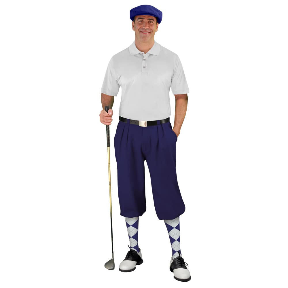Golf Knickers Mens Select A Style Outfit - Matching Golf Cap - Navy - Waist 44 - Sock - Navy/White