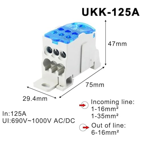 Boite de jonction UKK-125A blocs de repartition robustes DIN - 5
