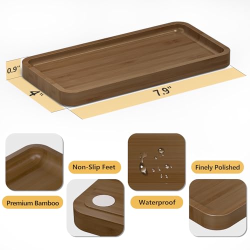Image of Weenson Small Bathroom Vanity Tray for Countertop Makeup Perfume Jewelry Decor Candle Keys, Bamboo Kitchen Tray for Soap Dispenser Spice, Small Toilet Tray for Sink 7.9 inch L x 4 inch W x 0.79 inch H Brown
