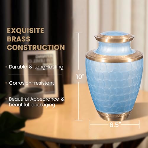 Image of Cremation Urn for Human Ashes - Adult Brass Urn for Men or Women up to 200lbs - Handcrafted Memorial Burial Container - Suitable for Funeral or Display