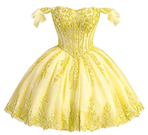 Ftupza Lace Appliques DAMA Dresses Beaded Short Homecoming Dress 0 Yellow