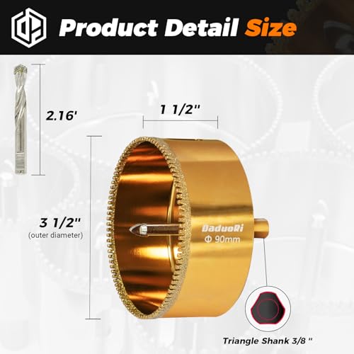 Image of 3 1 /2 inch Serrated Diamond Hole Saw with 2Pcs Removable Pilot Bits, Easy-Align for Precise Drilling in Porcelain, Ceramic Tile, Granite, and Marble (3.5 inch Tile Drill Bit)