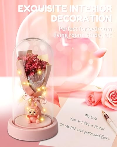 Image of Artificial Crochet Flower Bouquet Handmade Cotton Flowers Bunch for Home Decor, Gift for Girls, Wedding, Festival Decoration, Long Lasting Floral Arrangement (Pink Bouquet with Labu)