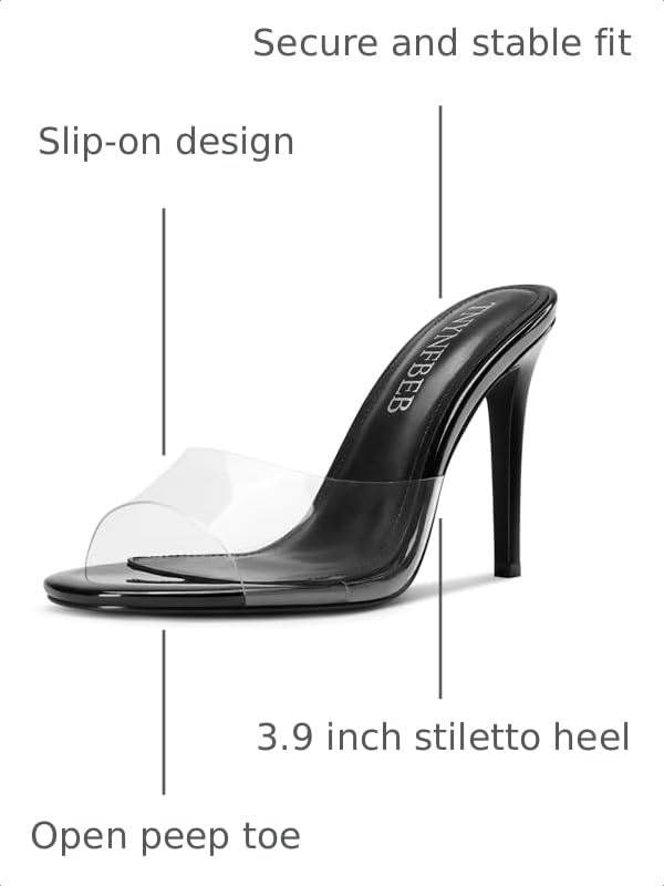 Image of TNYNFBEB Women Stiletto High Heel Peep Open Toe Sandals Slingback Slip-on Wedding Office Cute Basic Classic 3.9 Inches Heels