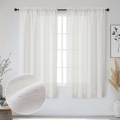 OWENIE Bob Natural Curtains 63 Inch Length 2 Panels Set for Living Room Bedroom, Light Filtering Faux Linen Textured Soft Window Curtain, Airy Rod Pocket cortinas para cuarto, 40Wx63L Inches, 2 Pcs