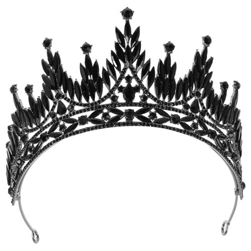 Diadème Baroque Confortable contre les Maux de Tête - Couronne Mariage Métal Strass Noir