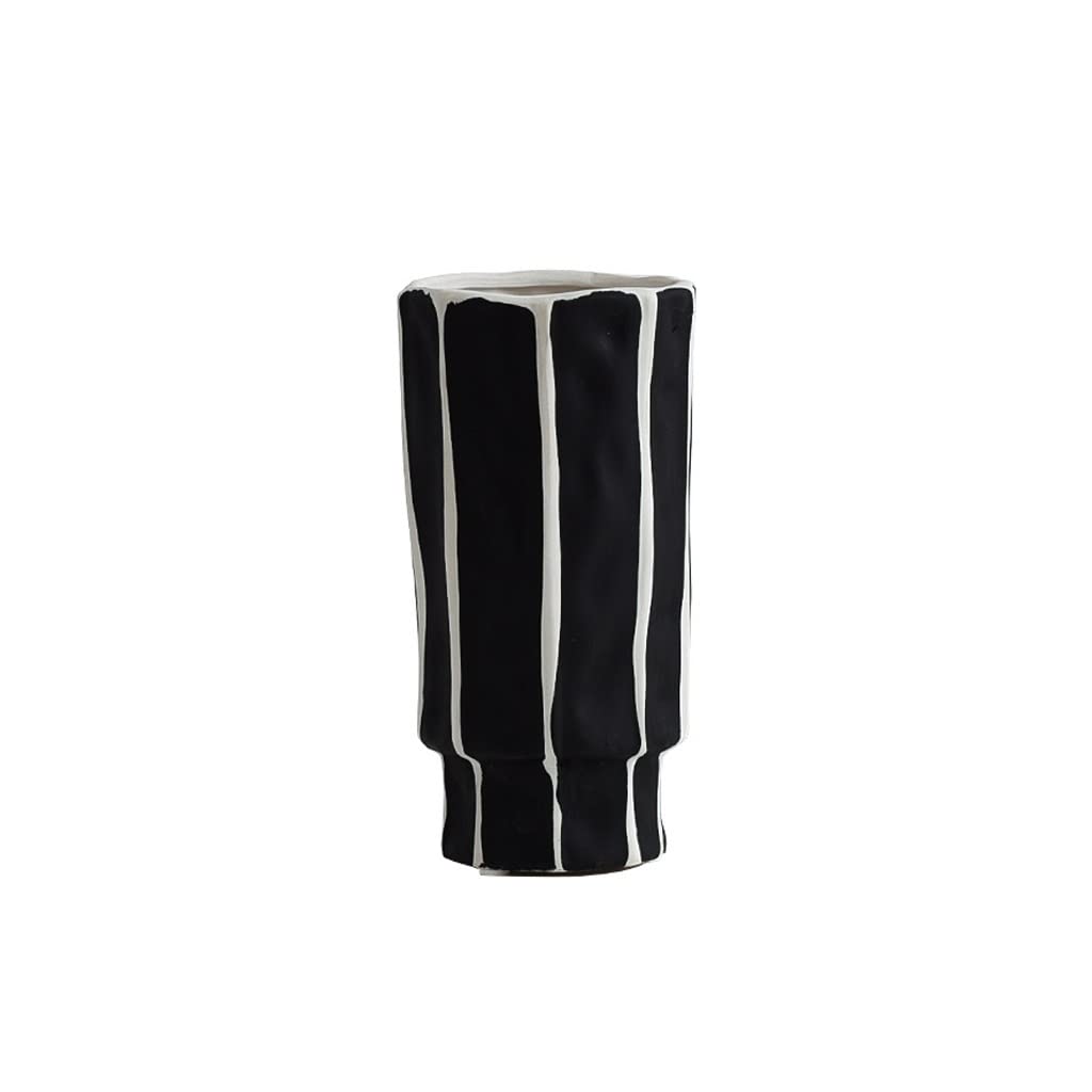 Vase en céramique noir et blanc 20cm peint à la main pour bouquet moderne