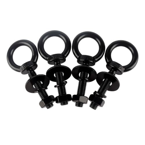 KOSJETHAS 1/4" x 1" Black Stainless Steel Eye Bolts with Nut Washer, M6X25mm Eyebolts for Swing Chair, Hammock At Garden and Balcony Hanging String Lights