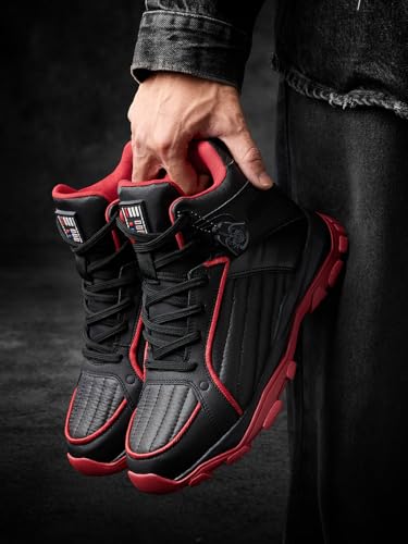Image of The Souled Store Star Wars: Darth Vader Men and Boys High Top Sneakers | Black & Red PU Leather Streetwear with Padded Ankle Support, Durable Outsole & Lace-Up Closure