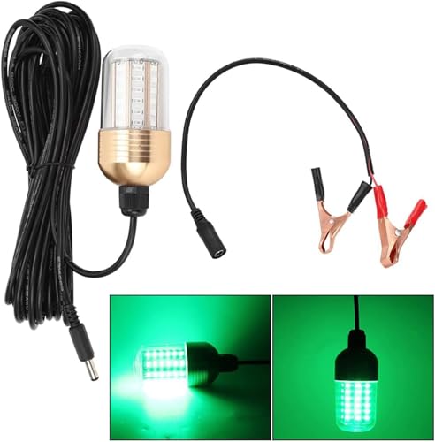 Sxminer LED Underwater Fishing Light Green Submersible Fishing Attracting Light IP68 12V-48V 30W 60 LEDs for Underwater Lighting(Green)