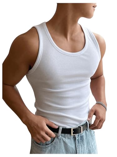Men's Summer Tank Top Scoop Neck Knit Gym Workout Muscle Tank Undershirt Sleeveless Shirts
