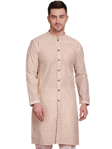 Image of Jompers Men's Silk Blend Regular Fit Sequin Chikankari Front Open Kurtas