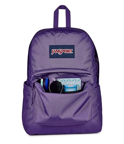Image of JanSport SuperBreak Plus Backpack with Padded 15-inch Laptop Sleeve and Integrated Bottle Pocket - Spacious and Durable Daypack for Work and Travel, Daydream Contrast Purple /Blue /Purple /Mul