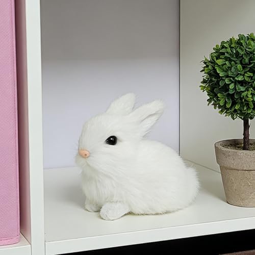 Realistic Faux Furs Rabbits Figurine Plush Rabbits Stuffe Animal Toy, Home Car Decors Collectible Gift Bunnies Statue Realistic Rabbits Figurine
