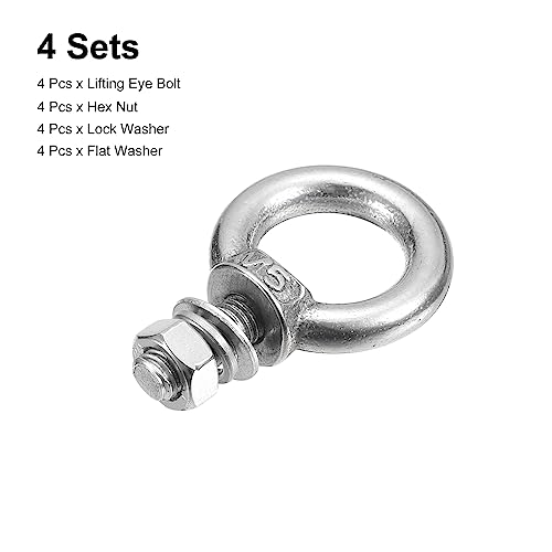 Image of uxcell Lifting Eye Bolt, 4 Sets M5x11mm Eye Bolt with Nut Washer 304 Stainless Steel Shoulder Lifting Ring Eye Bolt for Hanging Item