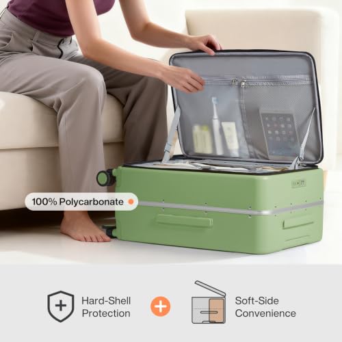Image of mixi 24 Inch Checked Luggage PC Hard Shell Suitcase Top Opening Aluminum Frame Travel Suitcases with Wheels, Avocado Green