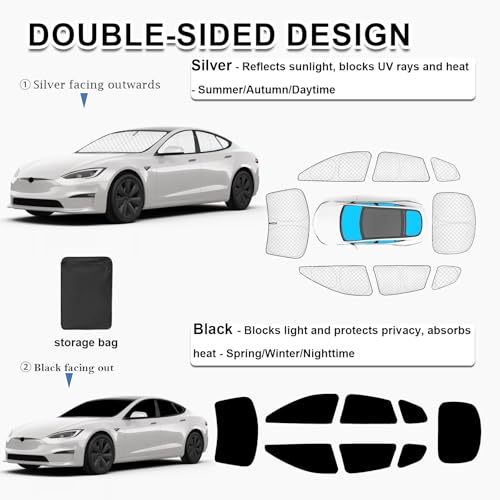 Image of KMF 8pcs Thicken Sun Shades for Tesla Model S 2021-2026 Accessories,Windshield Sunshade Car Window Covers for Side Rear, UV Block and Blackout Privacy for Car Camping