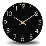Mitening Wanduhr Holz 30 cm Ohne TickgeräUsche Lautlos Quarz Groß Batterie Betriebene Wanduhr Einfach zu Lesen für Zimmer Zuhause Küche Schlafzimmer Büro Schule (Schwarz)