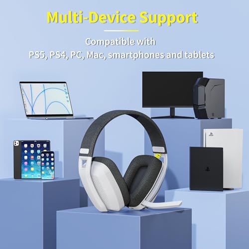 Image of BINNUNE 2.4GHz Wireless Gaming Headset with Mic for PS5, PS4, PC, Mac, PlayStation 4 5, Bluetooth Gaming Headset with Flip Microphone,Headphones for Laptop Computer (Gray)