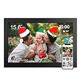 Marco de Fotos Digital - 15.6 Pulgadas WiFi Marco Digital de Fotos, 32GB Pantalla Táctil IPS HD Rotación Auto Digital Photo Frame,Comparte Fotos o Videos a Través de la Aplicación Primer día