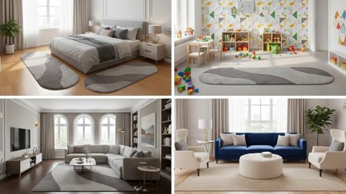 Image of Fluffy Silky Micro Fiber Polyster Carpet /Runner for Bedroom, Study Room, Playing Room, Guest Room ETC. 4x6 feet Feet, (Grey and Silver New Laher)