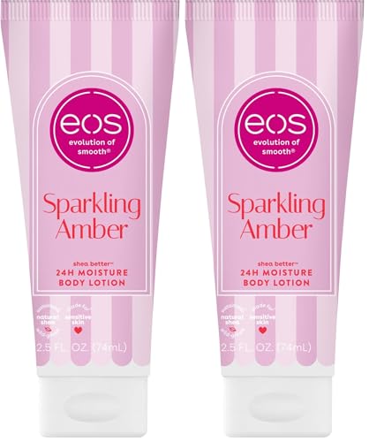 Image of eos Shea Better Travel Size Body Lotion, Sparkling Amber, Limited Edition Skin Care, 24-Hour Moisture, Body Lotion for Women, travel size toiletries, Vegan, 2.5 fl oz (Pack of 2)