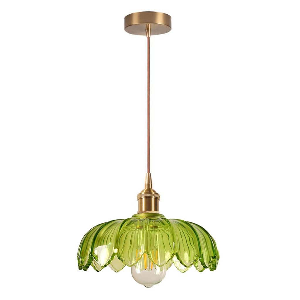Lustre Luminaire en Verre Vert Rétro Suspension Créativité Fleur Décoration E27 Éclairage de Plafond Laiton Intérieure Suspendues Pour Salon Salle à Manger Chambre