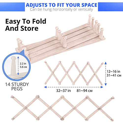 Stylo Ash White Wall Hangers X Shaped 37 X 16 Inches With 14 Wooden Pegs (2 Inches Long) - Hat Rack For Wall, Purse Hanger Accordian Wall Hanger Wood For Hats, Caps, Mugs, Bags, Coat Hangers For Wall #TOP2