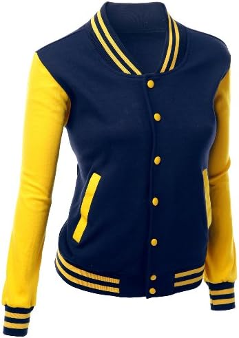 Stylish Fabric Baseball Jacket Navy Yellow XXL
