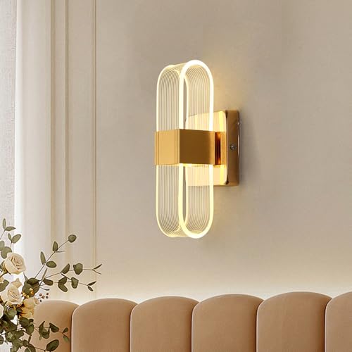 Applique Murale Interieur, Moderne Lampe Murale à 3 Températures de Couleur, Applique Murale LED en Acrylique pour Salon Chambre (Or-12W)