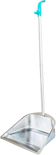 Sartén de polvo de mango largo – 33.5 pulgadas de acero inoxidable para interiores y exteriores, recogedor resistente para el hogar con mango largo