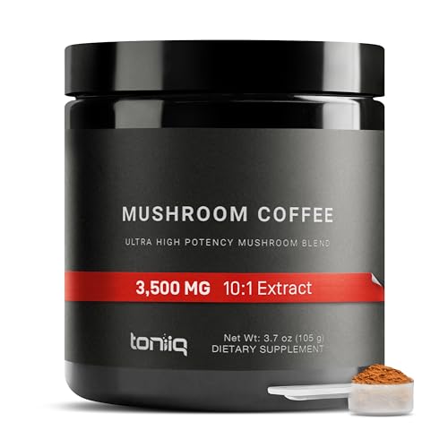 Toniiq Ultra Concentrated Mushroom Coffee 3,500mg 10:1 Extract - Colombian Sourced Beans 10 Mushroom Blend with Lion's Mane and Cordyceps - Mushroom Powder Coffee Alternative Blend -TQ