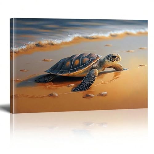 Tortue sur la plage toile murale pour raviver un mur vide 30x45