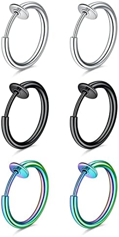 Briana Williams 6pcs Clip On Fake Lip Nose Septum Belly Rings Faux Helix Earring Stainless Steel Non Pierced Percing Jewellery