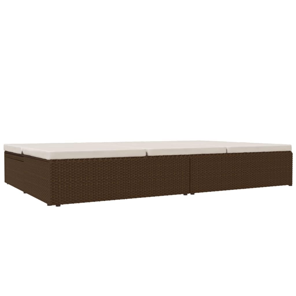 Leżak do opalania z poduszkami, polirattan, brązowy, 200 x 121 cm, łóżko ogrodowe i sofa, regulowany, z poduszkami, odporny na warunki atmosferyczne, na taras, balkon, basen, do wypoczynku