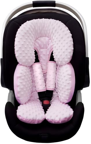 Image of Pro Goleem Infant Car Seat Head Neck Body Support, Ultra-Soft Minky and Microfiber Car Seat Strap Pads, Perfect for Stroller, 2-in-1 Reversible, Girls, Pink