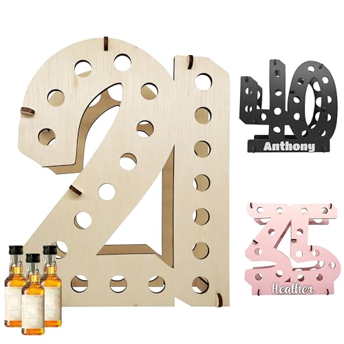 Lumber Reveal USA Mini Liquor Bottle Display Shelf | 21st Birthday Decorations for Him or Her | 21st Birthday Gifts for Her or Him | Available in Three Colors | 21 Assembly Required Natural