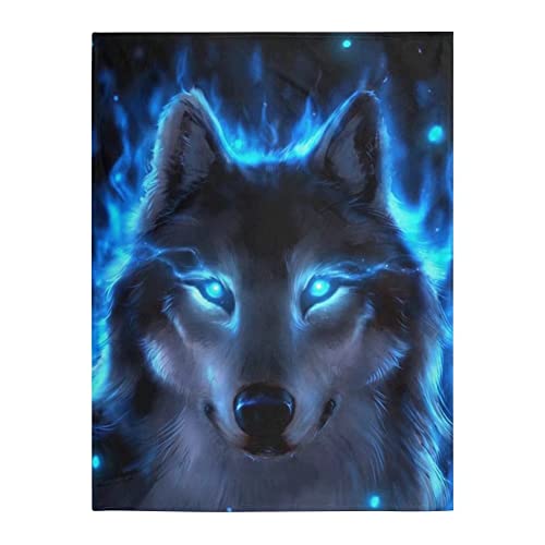 chaqlin Blue Neon Wolf Throw Blanket,Cool Animal Printed Blanket Bedding Couch School Office Sofa Chair Blankets,Air Conditioning Comfort Blanket for Kids Adult,XX-Large - Image 3