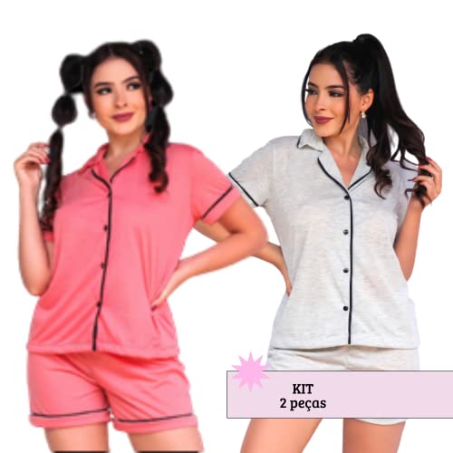Kit 2 Pijamas Femininos Americano Curto Aberto Verão Botões Frontais (G, Variadas)