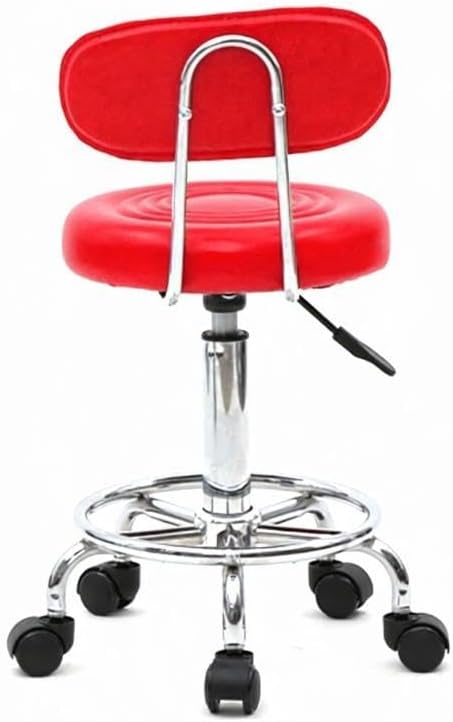 Round Bar Stool with Lines Rotation Counter Adjustable Height, Modern Bar Stools 360° Swivel PU Leather Armless Bar Chair for Kitchen Dining Living Bistro Spa (Red, Round with line & Back)