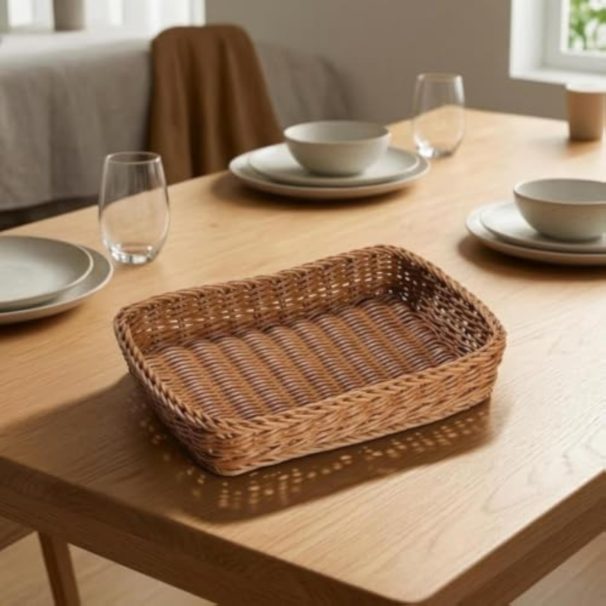 Rectangular Wicker Serving Basket, Rattan Snack Display