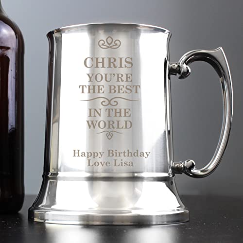 Custom Personalised Best in The World Stainless Steel Tankard. for Father's Day, Birthday, Anniversary